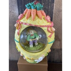 Easter Bunny 8" Tall Snow Globe Ariela Vintage 90s Egg Shape Carrot Happy Easter